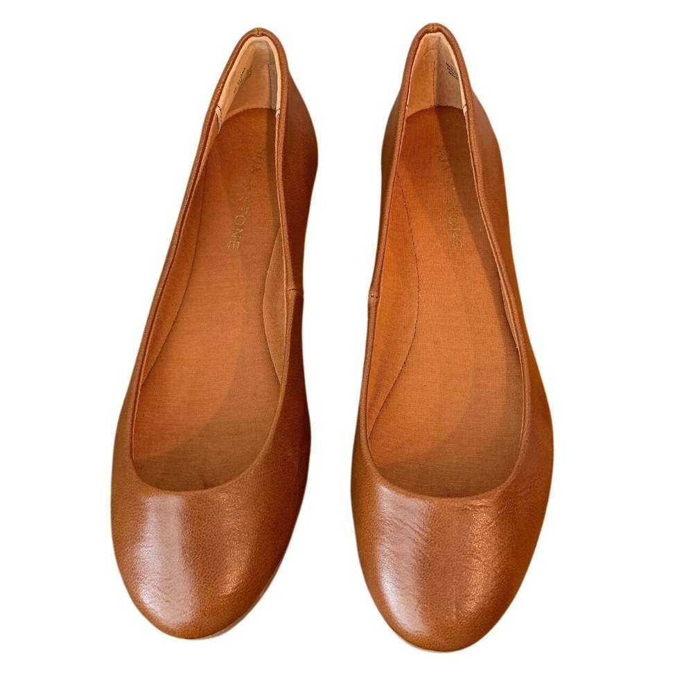 Sun+Stone Eliana Cognac Brown Ballet Flats Round Toe Slip On Shoes - Womens 7M